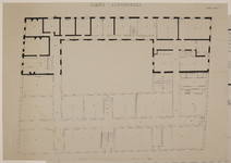 217225 Plattegrond van de begane grond van het ontworpen Stadsziekenhuis (Apostelgasthuis) aan de Lange Jufferstraat te ...